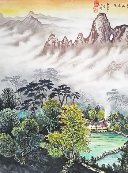 胡德康作品10《秀山民居》70x110cm 画于2020年正月